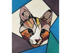 Oryginalny ręcznie malowany obraz olejny na płótnie „Kot nr 3” – 30 cm x 40 cm