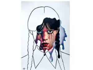"Wednesday - Black Tears" - oryginał. Ręcznie malowany obraz na papierze A3 wysokiej jakości