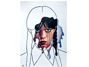 "Wednesday - Black Tears" - oryginał. Ręcznie malowany obraz na papierze A3 wysokiej jakości